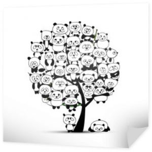 Drzewo z zabawnymi pandami, szkic do swojego projektu