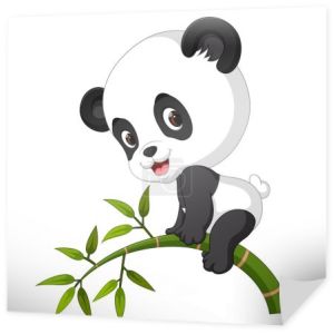 słodkie śmieszne dziecko panda wiszące na bambus