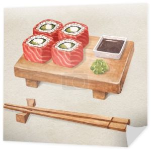 pyszne sushi. akwarela ilustracja