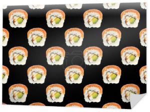 bezproblemowy wzór pysznego sushi z Filadelfii z łososiem wyizolowanym na czarno