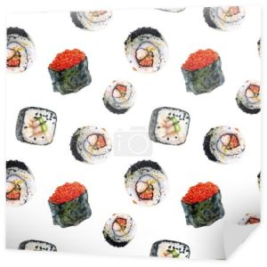 Dłoń akwarela ciągnione sushi na białym tle wzór.