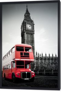 Czerwony londyński autobus przed Big Ben