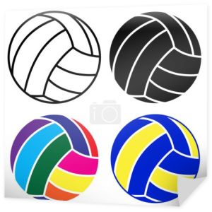 Siatkówka piłka ikonę zestaw z piłką czarny, biały i kolorowy na białym tle, projektowania ilustracja wektorowa