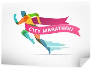 Bieganie maraton, ikona i symbol ze wstążką, baner