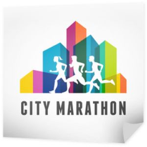Bieganie maratonu w mieście, ikona i symbol ze wstążką, baner