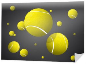Ruchome piłki tenisowe latające, spadające na białym tle na ciemnym tle.
