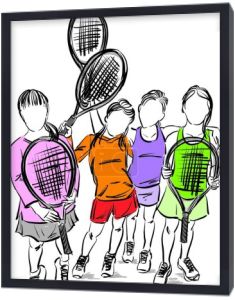 dzieci nauka gry w tenisa dziewczyny z rakiety razem wektor ilustracja