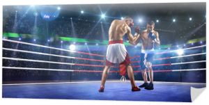 Dwóch zawodowych bokserów walczy na arenie