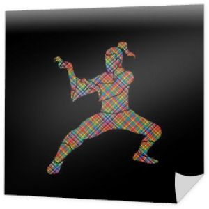 Akcja kung fu zaprojektowana przy użyciu kolorowych pikseli grafiki wektorowej.