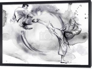 karate - ciągnione ilustracja (granica)