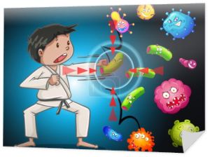 Człowiek w karate ubrania walki bakterii