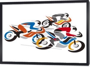 Konkurs motocyklowy.Ilustracja trzech motocyklistów w pełnej prędkości.Wektor dostępny.
