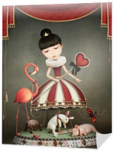 Koncepcyjna ilustracja królowej bajki dziewczyna z karuzeli i zwierząt.