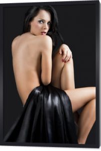 the nude cute sexy woman over black turned back