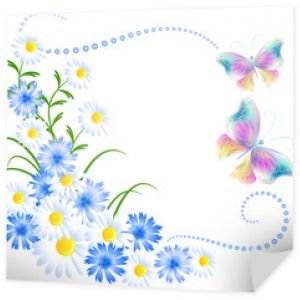 Ozdoba kwiatowa i motyle na białym tle