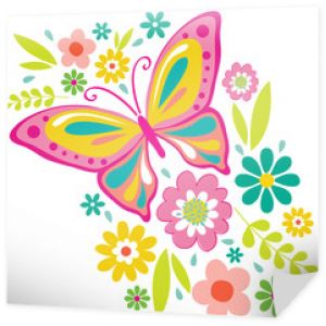 Wiosenne kwiaty i ilustracja motyl. EPS 10 i JPG HI-RES w zestawie