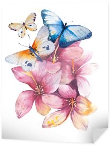 ręcznie rysowane róż, motyle