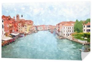 Streszczenie akwarela obraz cyfrowy generowane głównego kanału wodnego w Wenecji.