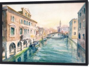 Kanał na starym mieście Chioggia - Włochy.Obraz stworzony akwarelami
