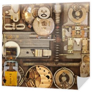 Mechaniczny kolaż z różnymi przedmiotami Steampunk