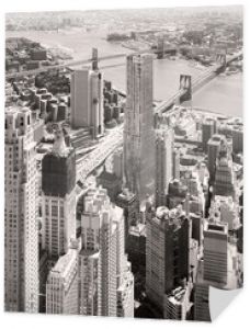 Czarno-biały widok z lotu ptaka na centrum Nowego Jorku