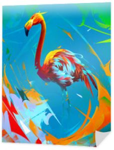 malowany jasny ptak flamingo na abstrakcyjnym tle