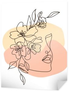 Dziewczyna z inną rośliną, rysunek linii. Ilustracja linii twarzy, kobieta z kwiatem. Koncepcja ilustracji wektora.