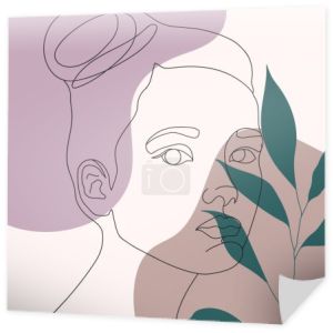 Nowoczesne abstrakcyjne twarze, koncepcja mody, kobieca uroda minimalistyczna z geometrycznym doodlem Streszczenie elementów kwiatowych pastelowe kolory. ilustracja wektora