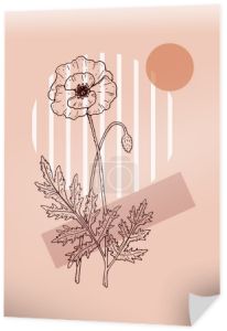 Nowoczesny plakat kwiatowej równowagi estetycznej. Ręcznie rysowany wektor ilustracji. Szkic polnych kwiatów
