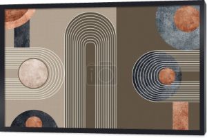 3D abstrakcyjna tapeta ścienna. białe linie i marmur i drewniane kształty w hałaśliwym beżowym i brązowym tle