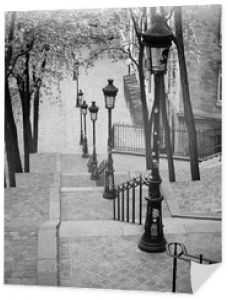 Schody Montmartre (czarno-białe), Paryż, Francja