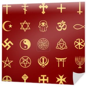 wektor zestaw symboli religijnych złota na czerwonym tle