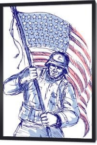 amerykański żołnierz prowadzenia flagi
