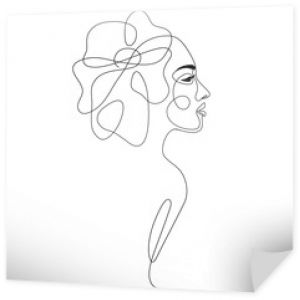 Jedna linia rysunek streszczenie twarz kobiety z kwiatem we włosach. Portret kobiety sztuki ciągłej linii. Nowoczesny minimalizm, estetyczny kontur. Ilustracja wektorowa piękna