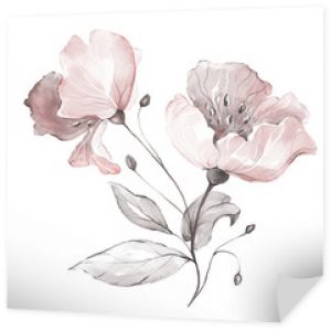 ozdobne kwiaty akwarelowe. ilustracja kwiatowy, liść i pąki. Kompozycja botaniczna. gałązka kwiatów - abstrakcja róże, romantyczna