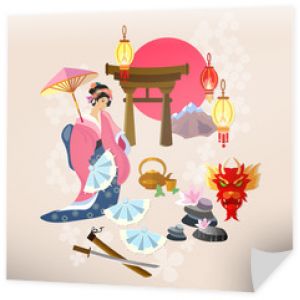 Japońska gejsza tradycja i kultura japoński wektor illustrati