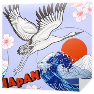 Wzór z japońskim żurawiem i chryzantemą w Japonii