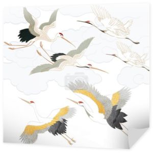 Dźwig ptaków ręcznie rysowane elementy linii wektor. Orientalna ikona zwierząt w stylu vintage.