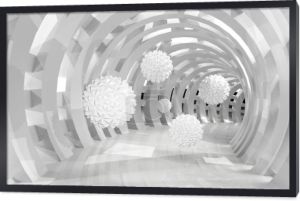 3D tunel ścienny z latającymi kulkami renderowania 3D