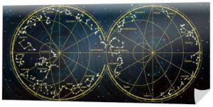 mapa nieba przedstawiająca konstelacje i znaki zodiaku.