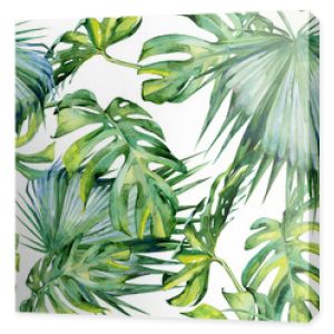 Bezszwowe akwarela ilustracja tropikalnych liści, gęsta dżungla. Malowane ręcznie. Baner z motywem tropikalnym letnim może być używany jako tekstura tła, papier do pakowania, tkanina lub wzór tapety.