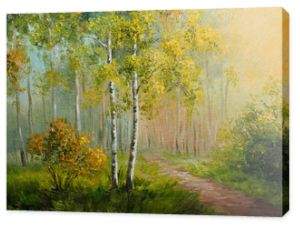 obraz olejny na płótnie - brzozowy las, abstrakcyjny rysunek