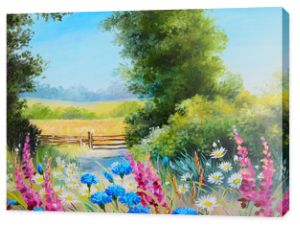 Oil Painting - field with flowers and forest abstract drawing