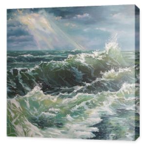 Seascape, duża fala podczas burzy. Malarstwo: płótno, olej. Autor: Nikołaj Siwenkow.