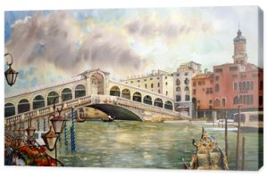 Widok na kanał z mostem Rialto, Wenecja