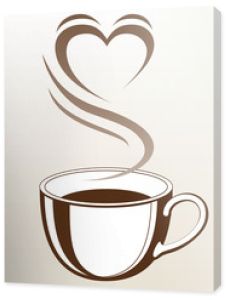 Filiżanka kawy lub herbaty z parującym kształtem serca to ilustracja przedstawiająca filiżankę kawy lub herbaty, z której wydobywa się para, tworząc kształt serca.