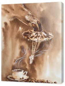 Filiżanka kawy z baleriną w parze na atrakcyjnym tle. Ręcznie robiona piękna kawa naturmorte malarstwo artystyczne na papierze tekstury