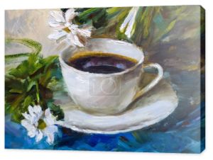 Malowanie tekstury malarstwo olejne Martwa natura, filiżanka kawa napój 