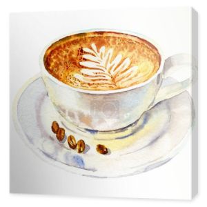 Filiżanka kawy na białym tle na białym tle, akwarela ilustracja w stylu rysowane ręcznie.