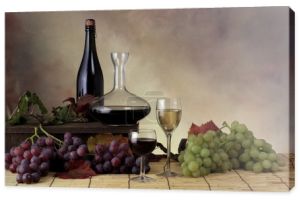 butelki i kieliszków wina i winogron